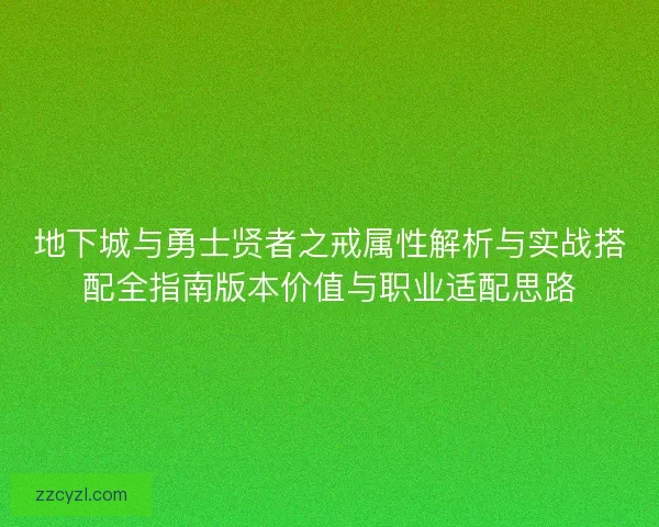 地下城与勇士贤者之戒属性解析与实战搭配全指南版本价值与职业适配思路